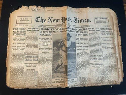 August 17 1948 New York Times Newspaper Article Section Babe Ruth Death Dies