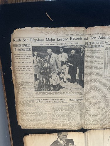 August 17 1948 New York Times Newspaper Article Section Babe Ruth Death Dies
