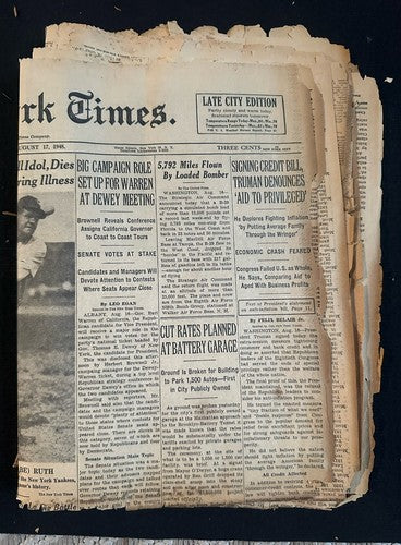 August 17 1948 New York Times Newspaper Article Section Babe Ruth Death Dies