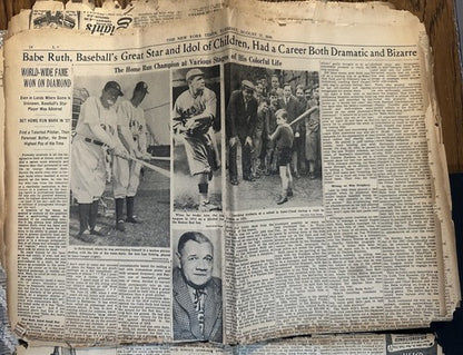 August 17 1948 New York Times Newspaper Article Section Babe Ruth Death Dies
