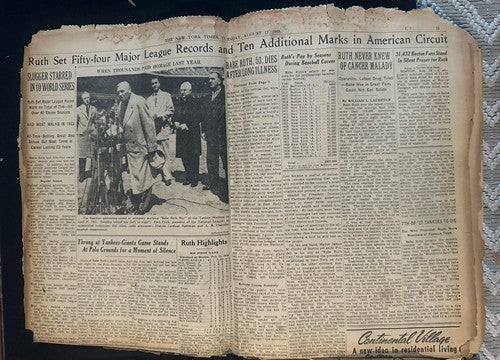 August 17 1948 New York Times Newspaper Article Section Babe Ruth Death Dies