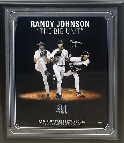 Randy Johnson Signed 20x24 Suede Framed Collage Photo Yankees Auto Steiner HOF
