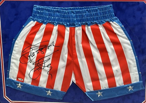Sylvester Stallone Rocky IV Signed Suede Framed USA Boxing Shorts Auto JSA COA