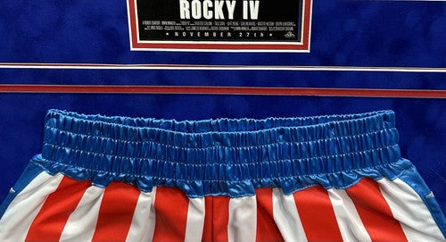 Sylvester Stallone Rocky IV Signed Suede Framed USA Boxing Shorts Auto JSA COA