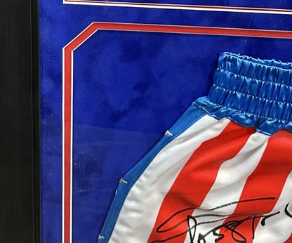 Sylvester Stallone Rocky IV Signed Suede Framed USA Boxing Shorts Auto JSA COA