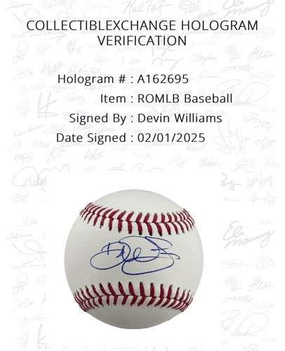 Devin Williams Signed Official MLB Baseball Brewers Yankees Auto Steiner COA