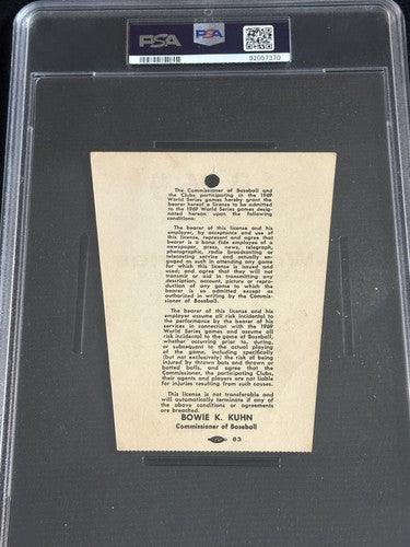 1969 Ny Mets World Series Press Pass Ticket Shea Stadium Game 5 Psa 5 Pop 1 Rare