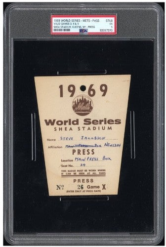 1969 Ny Mets World Series Press Pass Ticket Shea Stadium Game 5 Psa 5 Pop 1 Rare