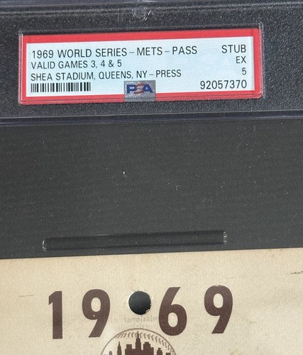 1969 Ny Mets World Series Press Pass Ticket Shea Stadium Game 5 Psa 5 Pop 1 Rare