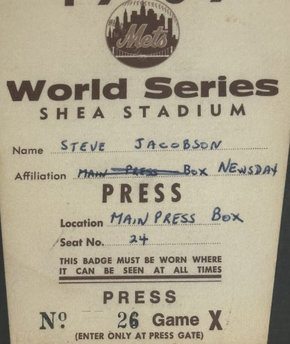1969 Ny Mets World Series Press Pass Ticket Shea Stadium Game 5 Psa 5 Pop 1 Rare