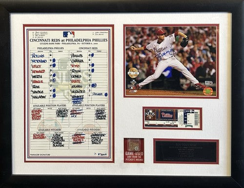 Roy Halladay Signed 8x10 Framed Photo No Hitter Dirt Lineup Card Auto MLB COA