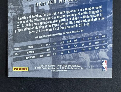 Nikola Jokic 2017 Prestige Bonus Shots Signed sp auto 7/10 Rare Nuggets MVP