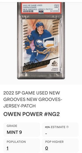 2022-23 SP Game Used Owen Power New Grooves Rc Premium Patch 5/5 Psa 9 MT Pop 1