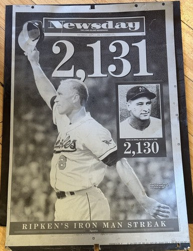 Cal Ripken Jr 2131 Iron Man Record 9/7/ 1995 Newsday printing plate 1/1 Original