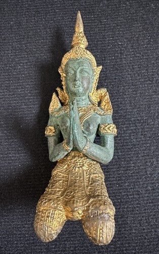 Thai Kneeling Gold Gilt Bronze Brass TEPPANOM Buddha Angel Statue 6”