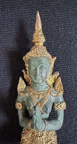 Thai Kneeling Gold Gilt Bronze Brass TEPPANOM Buddha Angel Statue 6”
