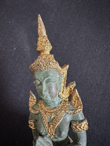 Thai Kneeling Gold Gilt Bronze Brass TEPPANOM Buddha Angel Statue 6”