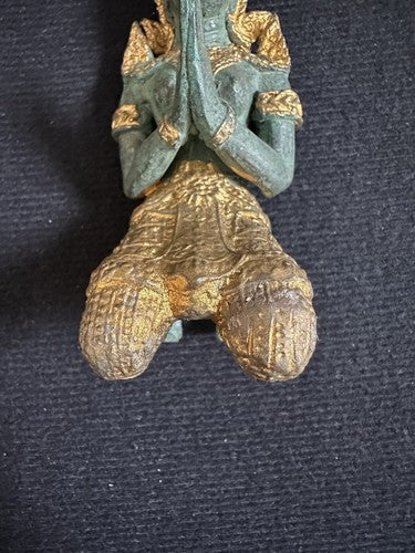 Thai Kneeling Gold Gilt Bronze Brass TEPPANOM Buddha Angel Statue 6”