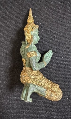 Thai Kneeling Gold Gilt Bronze Brass TEPPANOM Buddha Angel Statue 6”