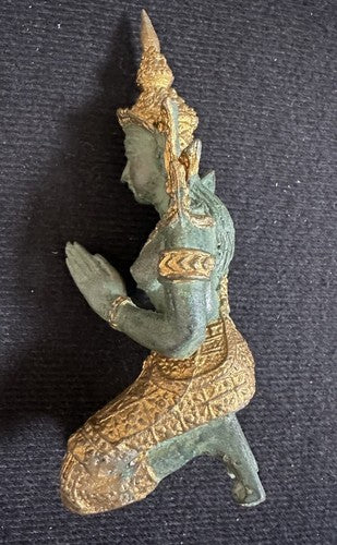 Thai Kneeling Gold Gilt Bronze Brass TEPPANOM Buddha Angel Statue 6”