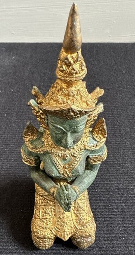 Thai Kneeling Gold Gilt Bronze Brass TEPPANOM Buddha Angel Statue 6”