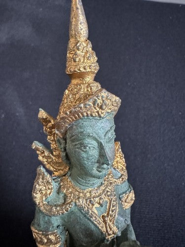 Thai Kneeling Gold Gilt Bronze Brass TEPPANOM Buddha Angel Statue 6”