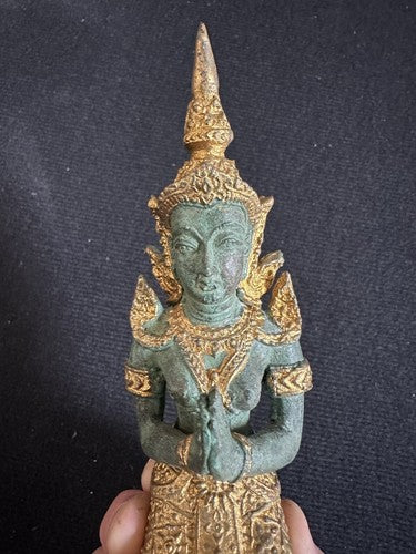 Thai Kneeling Gold Gilt Bronze Brass TEPPANOM Buddha Angel Statue 6”