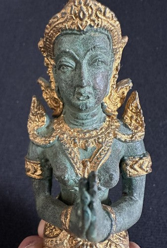 Thai Kneeling Gold Gilt Bronze Brass TEPPANOM Buddha Angel Statue 6”