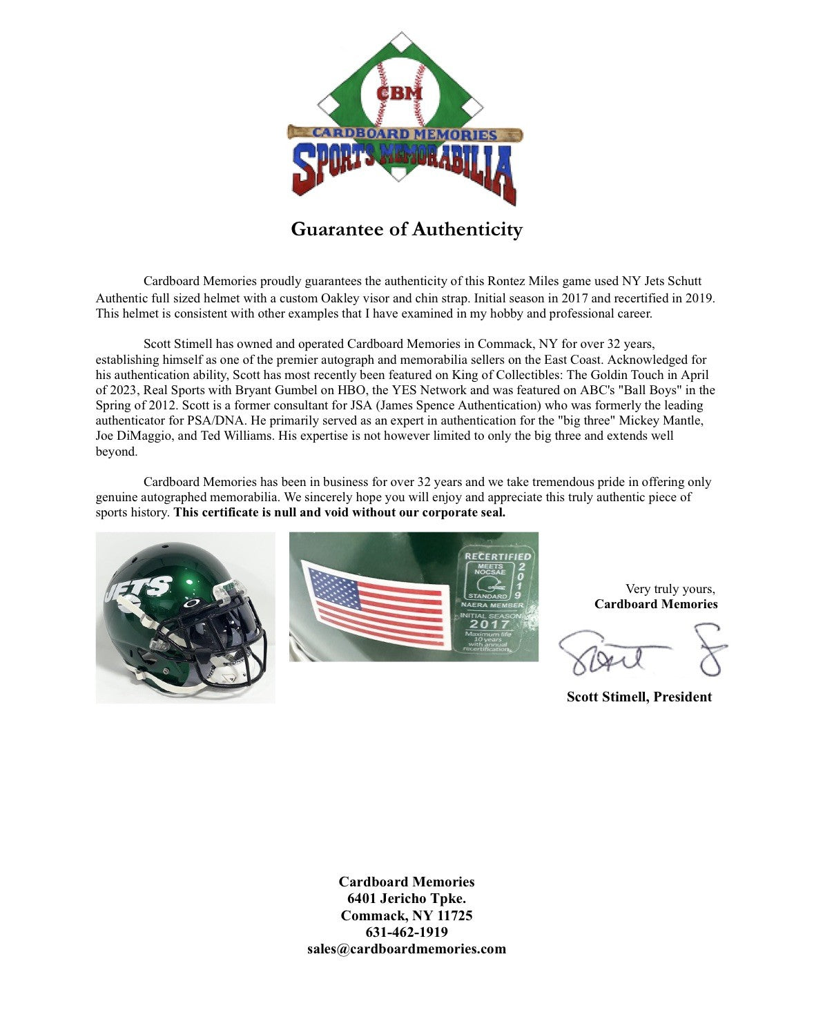 Rontez Miles 2017 Game Used NY Jets Schutt Authentic FS Helmet Visor #45 COA