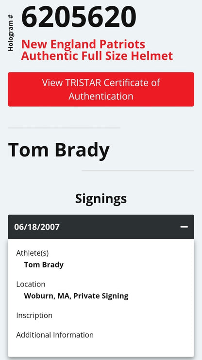 Tom Brady signed Patriots Riddell   Proline helmet Super Bowl Mvp Auto Tristar