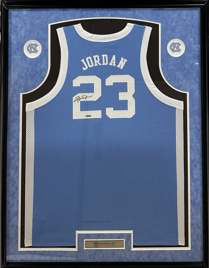 Michael Jordan Signed Suede Framed Nike UNC Jersey Mint Auto UDA COA HOF #23