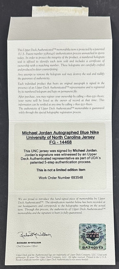 Michael Jordan Signed Suede Framed Nike UNC Jersey Mint Auto UDA COA HOF #23