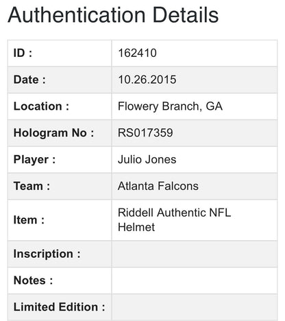 Julio Jones Signed Riddell Authentic FS Falcons Helmet Mint Autograph Radtke COA