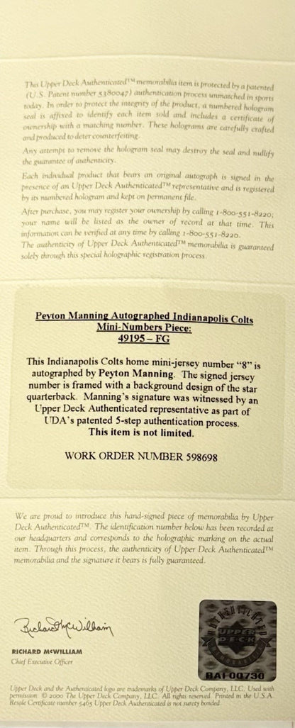 Peyton Manning Signed Framed Mini Jersey #18 Photo Collage Auto Colts UDA HOF