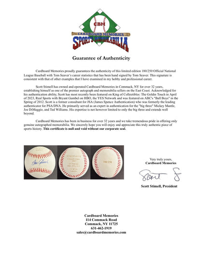 Tom Seaver Mets Signed Official NL HOF Stat Baseball Mint Auto Le /250 CBM COA