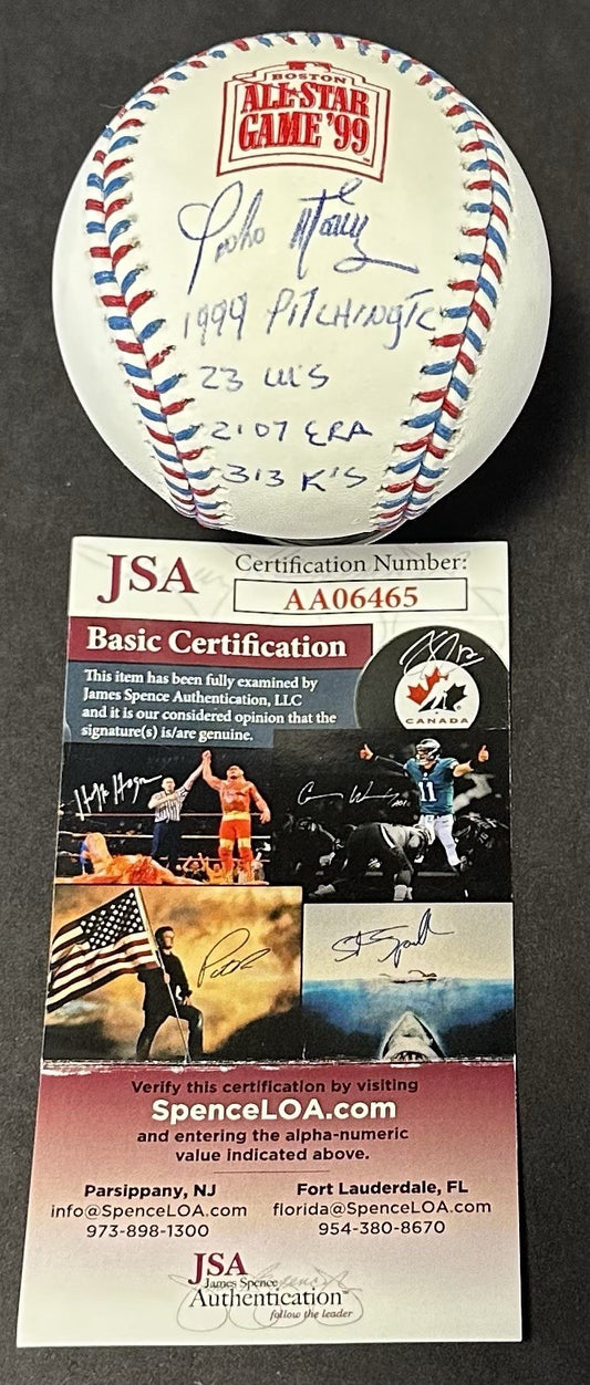 Pedro Martinez Signed Official 1999 ASG Baseball 4 Stat LE Auto Red Sox JSA HOF