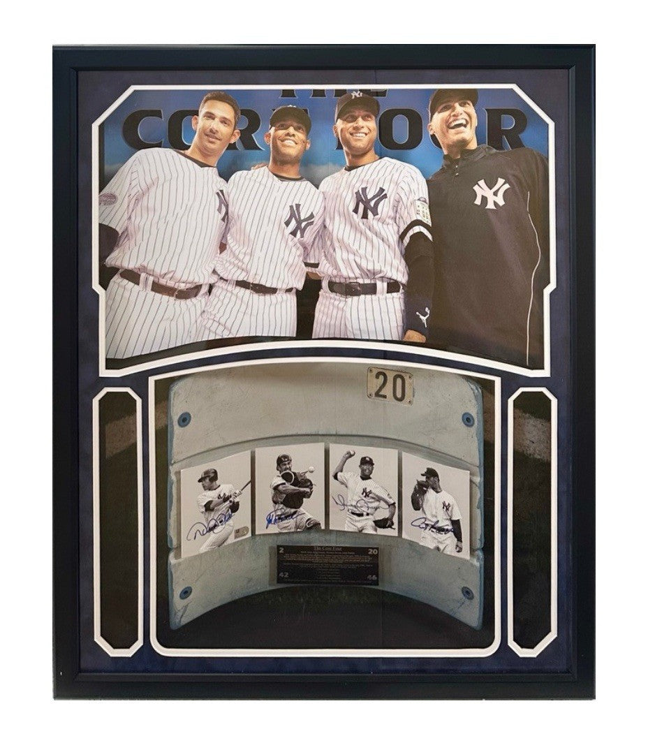 Yankees Core 4 Signed Framed Photo Collage Seatback Shadowbox Jeter Auto MLB HOF