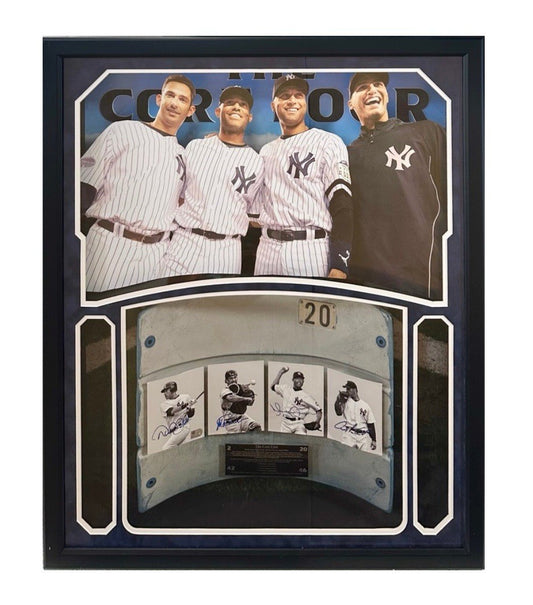 Yankees Core 4 Signed Framed Photo Collage Seatback Shadowbox Jeter Auto MLB HOF
