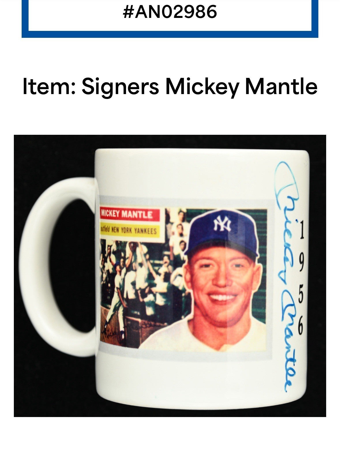 Mickey Mantle Signed 1956 Topps Card Mug NY Yankees Autograph PSA LOA 1/1 HOF