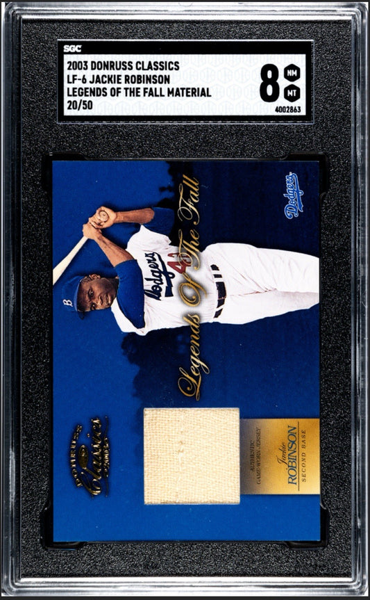 2003 Donruss Classics Jackie Robinson Legends Jersey Material /50 SGC 8 Dodgers