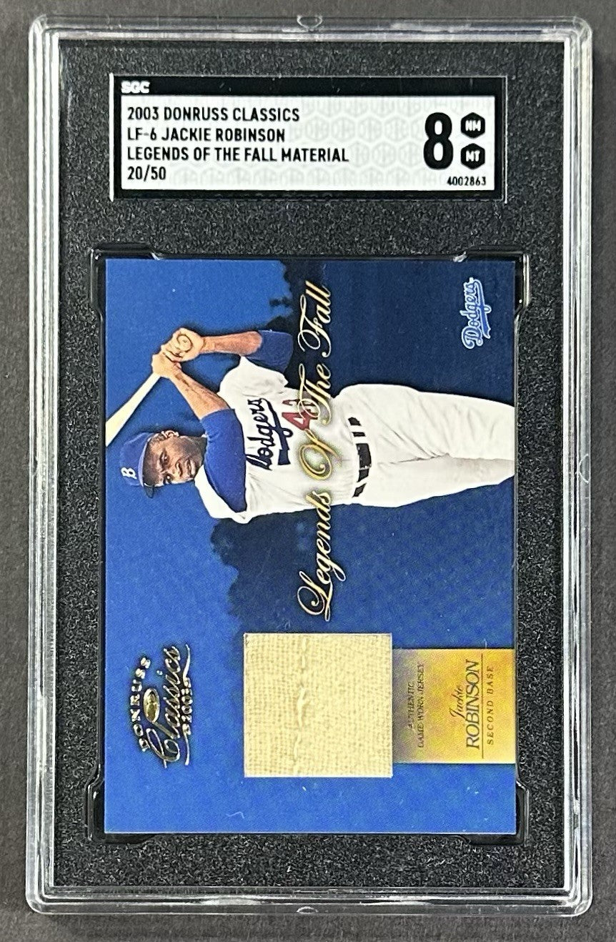 2003 Donruss Classics Jackie Robinson Legends Jersey Material /50 SGC 8 Dodgers