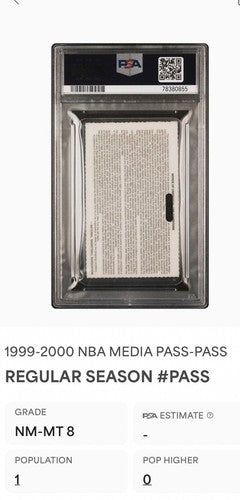 1999-2000 NBA Season Media Press Ticket Kobe Bryant Lakers Champs Psa 8 Pop 1