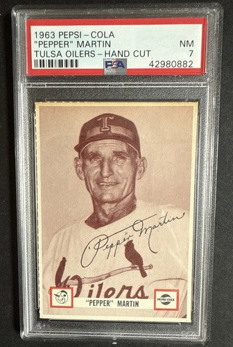 1963 Pepsi-Cola Tulsa Oilers Pepper Martin PSA 7 Nm Beauty Low Pop 2