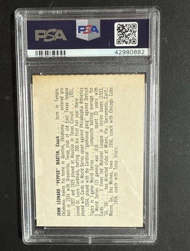 1963 Pepsi-Cola Tulsa Oilers Pepper Martin PSA 7 Nm Beauty Low Pop 2