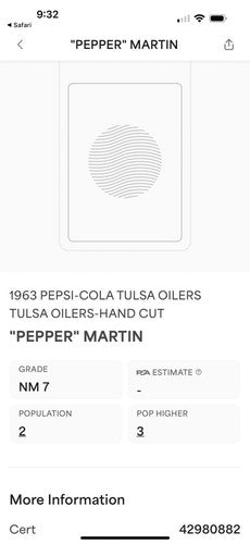 1963 Pepsi-Cola Tulsa Oilers Pepper Martin PSA 7 Nm Beauty Low Pop 2