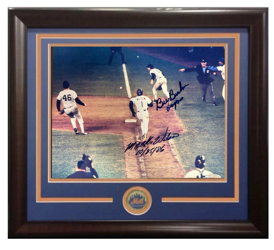 Mookie Wilson Bill Buckner Signed 8x10 Framed 1986 WS Photo Oops Auto Steiner