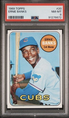 1969 Topps Baseball Cards #20 Ernie Banks Psa 8 Nm - Mint Centered Cubs Hof