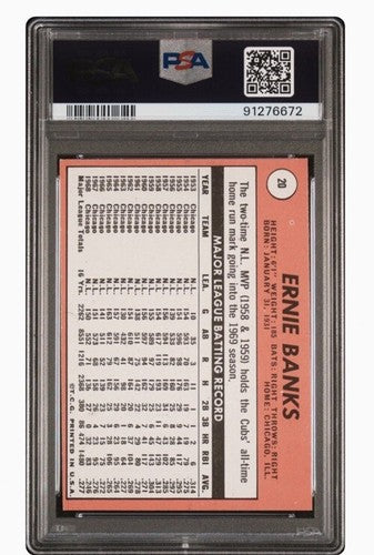 1969 Topps Baseball Cards #20 Ernie Banks Psa 8 Nm - Mint Centered Cubs Hof