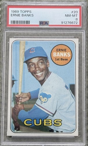1969 Topps Baseball Cards #20 Ernie Banks Psa 8 Nm - Mint Centered Cubs Hof
