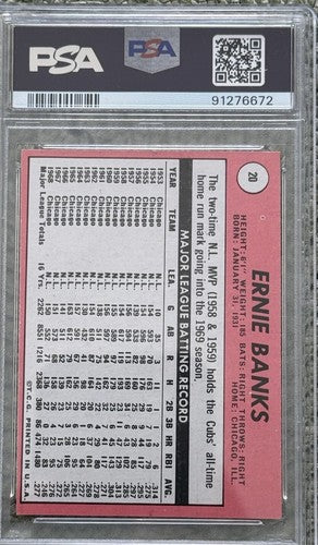 1969 Topps Baseball Cards #20 Ernie Banks Psa 8 Nm - Mint Centered Cubs Hof